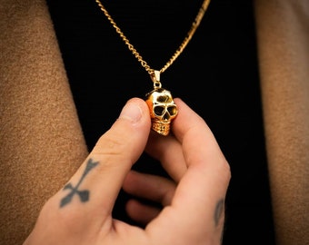 Gold Skull Pendant Necklace Stainless Steel, Free Shipping, UK Seller - ROSSL