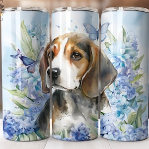 Beagle Tumbler Wrap Watercolor Seamless, Dog Lover Tumbler Seamless Sublimation Designs for skinny 20oz Tumbler PNG File Digital Download