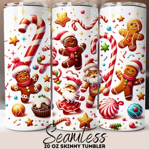 Dancing Gingerbread Tumbler Wrap, Seamless Xmas Party 20oz Skinny 3D Tumbler Sublimation Designs PNG File Digital Download
