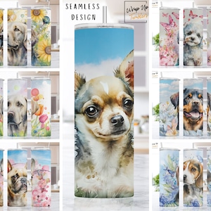 Tumbler Wrap Bundle Dog, Dog Lover PNG Seamless Sublimation Designs Digital Downloads for Skinny 20oz Tumbler