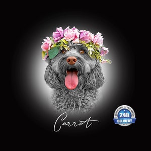 Ritratto personalizzato in bianco e nero, schizzo personalizzato di un animale domestico, schizzo personalizzato di un cane, illustrazione, pittura digitale, cane, simpatia, amante dei gatti, regalo commemorativo