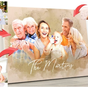 kerstcadeau, aangepaste aquarel familieportret van het samenvoegen van meerdere foto's, gepersonaliseerde geschenken, verlies van geliefden, overleden portret