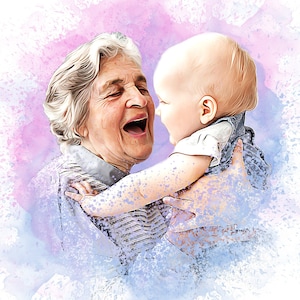 Ritratto personalizzato in memoria, dipinto di famiglia personalizzabile da foto, opera d'arte commemorativa unica per i genitori, regalo per la festa della mamma,