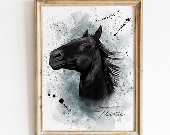 Custom Horse Portrait | Dog Portrait | Horse Portrait | Portrait from Photo | Peekaboo Pet | Horse Memorial Gift | Pet Art, Digital File