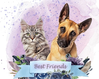 Custom Pet Portrait from Photo | Pet Memorial Art | Digital Download
