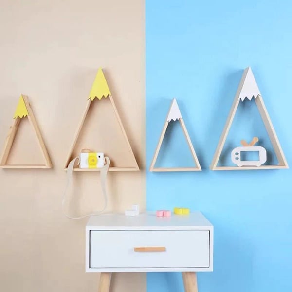 2pcs/set Triangle Style Wall Hanging Shelves -  Wood Snow Mountain Shelf For Kids Room | Nursery Wall Decoration Gifts for Baby Showers