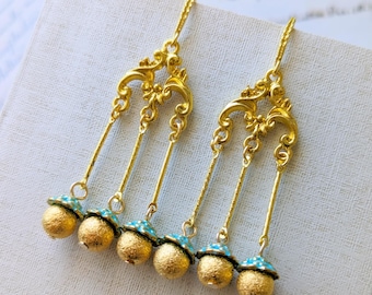 OCTAVIA, Ancient Artefact Inspired, Aged Look, Antique Gold Filigree Drop Earrings, A bit of Bygone Glamour, Roman Lady, Greek