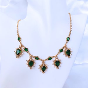 EMERALD GREEN, Vintage Style, Classic Art Deco Cubic Zirconia  Earrings & Necklace Set, Bridal, Wedding, Bridesmaid, Formal, Prom, Party