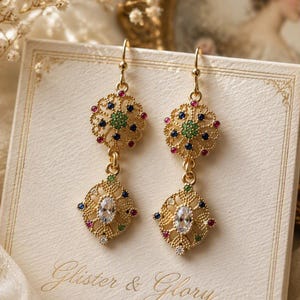 ROSAMUND Tudor Earrings, Understated Sophisticated Jewelry, Ruby Emerald Sapphire CZ Drops, Medieval Bridal Accessories, Royal Bridal Gift