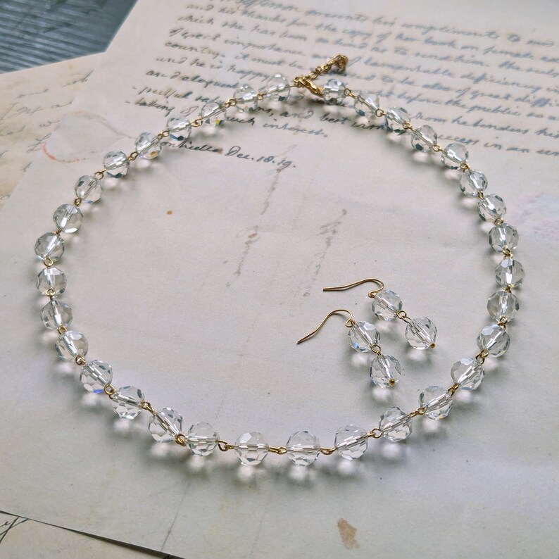 1920s INSPIRED, Upcycled Vintage Clear Glass Bead Necklace & Earring ...