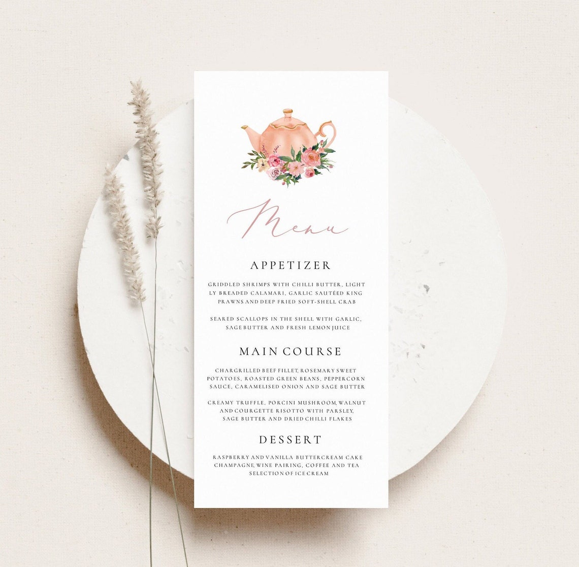 Bridal Tea Party Menu Template Bridal Shower Afternoon Tea Etsy