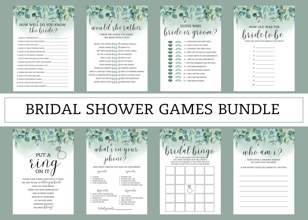 Eucalyptus Bridal Shower Game Bundle AMERICAN and AUS Etsy
