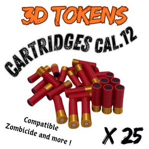 Jetons 3D Cartouche Cal.12 (25 pièces) Munitions /  Jetons plastique pour jeu de société