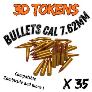 Jetons 3D Balles / Munitions /  Jetons plastique pour jeu de société (35 pièces)