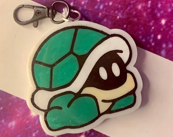 Hand Painted Koopa Troopa Keychain, Mario Bag Charm