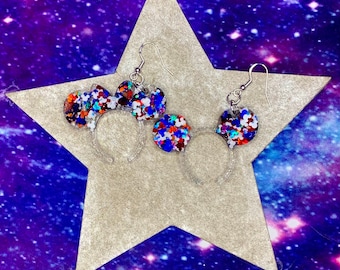 Fourth of July Mouse Ears Earrings, Red White Blue Glitter, Hypoallergenic