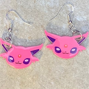 Pink fox Dangle Earrings, Hypoallergenic, Gift for Fan