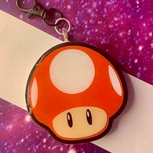 Red Mushroom Keychain, Bag Charm, Red Mushroom Bag Charm, Keychain, Stocking Stuffer, Gift for Gamer, Keychain