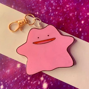 Pink blob Charm, Stocking Stuffer, Ditto Keychain, Gaming Keychain