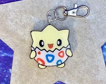 Hand-Painted Togepi Epoxy Keychain Charm