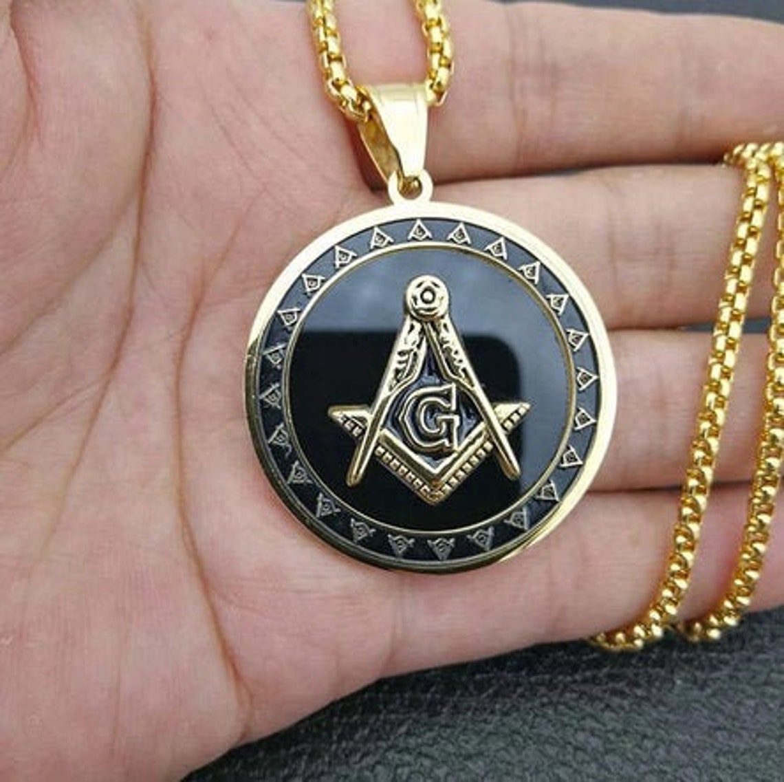 18k Gold Plated Masonic Pendant Stainless Steel Freemason Etsy