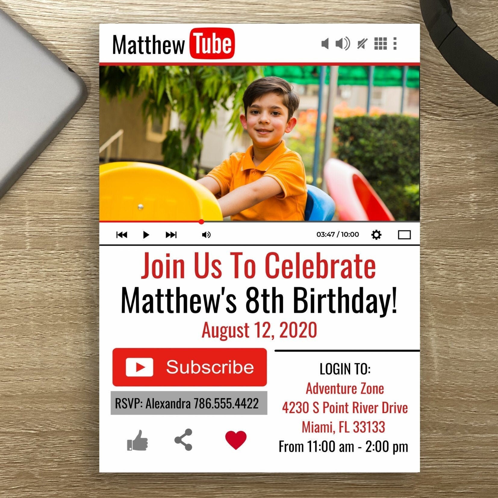 Youtube Birthday Invitations, Youtube Invite, Boy Invitations, Girl