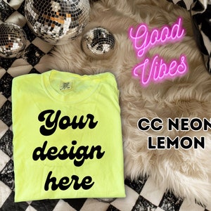 Comfort Colors 1717 Neon Lemon Mockup, Spring POD Seller Tools (PNG) afbeelding 1