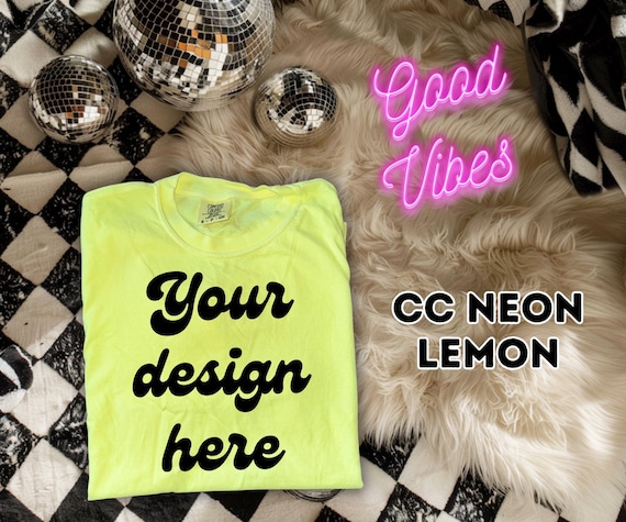 Comfort Colors 1717 Neon Lemon Mockup, Spring POD Seller Tools (PNG)