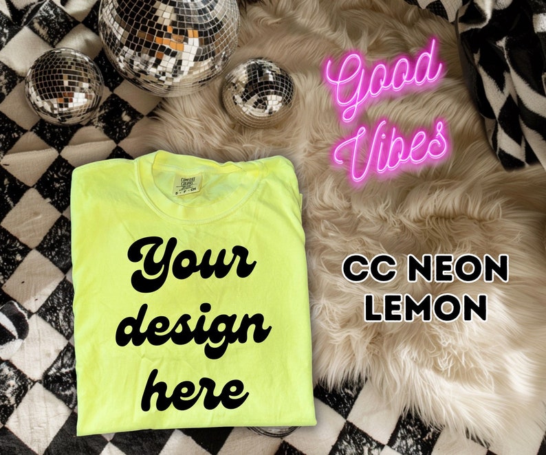 Comfort Colors 1717 Neon Lemon Mockup, Spring POD Seller Tools (PNG) afbeelding 1