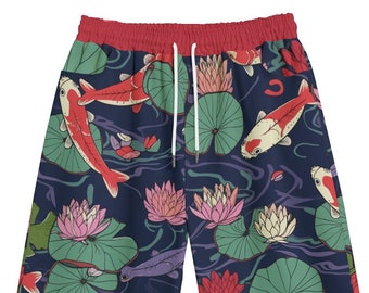 Koi Fish Lili Shorts - Cotton Unisex Pocket short, Vibrant Pop Tattoo Colors | Best of Asia, Japanese Aesthetic