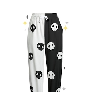 Sugar Skull Sweatpants | Cute Gothic Skeleton Bottoms | Black & White Punk clothing, Cotton Pants | Comfy Soft Sweatpants Gift