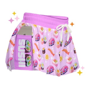 Pink Sushi Flowy Shorts | Pastel Alt clothing | Flowy Kawaii Shorts | Cute Gift for Her