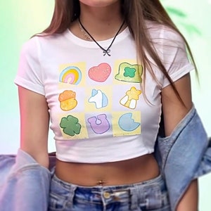 Cute Charms Crop Top | Fitted Graphic Top | Lucky Irish Y2K Baby Tee | Rainbow Gift For Girlfriend | St Patricks Day Shirt Gift For Her
