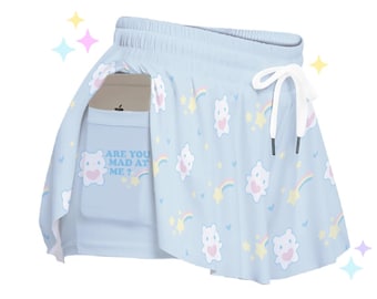 Kawaii Teddy Bear Pocket Shorts | Cutecore Pastel Shooting Star Pajama Bottom, Alt Fairycore clothing, Cute Rainbow Celestial Dreamcore Gift