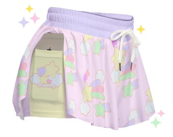 Dreamy Pink Flowy Shorts | Candycore Soft Pastel Alt clothing, Y2K Dreams, Kawaii Short