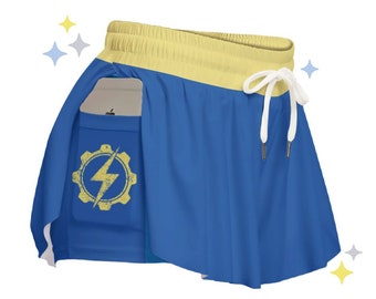 Die Retro Blitzschlag Flowy Shorts | Vault Bewohner Kleidung | Vault Girl Ästhetisches Geschenk für sie