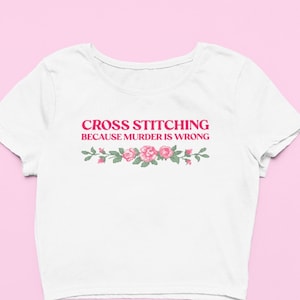 Cross Stitch Crop Top | Cute Fitted Crop Top | Funny Y2K Baby Tee | Trendy Top | Popular shirt, Y2K Clothing | gift for girlfriend
