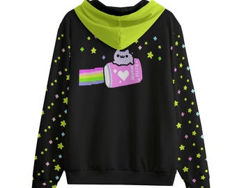 Unisex Happy Rainbow Kitty Inspired (zip) Hoodie Scene Kid Fashion