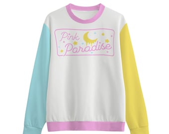 Pink Paradise Sweatshirt | Pastel Kawaii Sweater | Y2K Star Clothes | Cute Decora Crescent moon Top | Cutecore Gift for Her