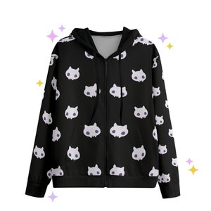 Cat Skull Zip Hoodie | Pastel Goth Fashion | E Girl Kawaii Clothes | Japanese Streetwear