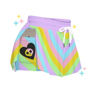 Candy Skull Rainbow Flowy Shorts | Unicorn Pastel Goth Alt clothing |  Kawaii Shorts | Coconut Girl