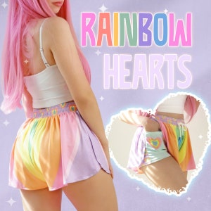 Rainbow Hearts - Shorts | Pastel Boho , Hippie Girl Magic Festival Shorts