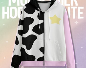 Moon Milk Hoodie | E girl Clothing Style | Harajuku Cow Print Aesthetic Hoodie | kawaii clothes