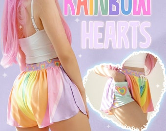 Rainbow Hearts - Shorts | Pastel Boho , Hippie Girl Magic Festival Shorts