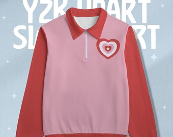 y2k Heart Top - Cute Preppy shirt, trendy shirt | kawaii clothes - sweatshirt zip, Alt Girl Long Sleeve Kawaii Aesthetic