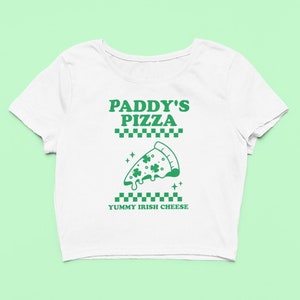 Paddy&#39;s Pizza Crop Top | Cute Clover Fitted Graphic Top | Y2K Baby Tee | Gift For Girlfriend | St Patricks Day Gift For Her