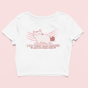 Bad Kitty Crop Top | Cute Fitted Graphic Top | Y2K Baby Tee | Funny Cat Shirt | Gift For Girlfriend | Kawaii Clothes | Gift For Her