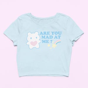 Kawaii Teddy Bear Baby Tee | Cute Pastel Crop Top | Trendy Fitted Graphic Top | Y2K Baby Tee | Gift For Girlfriend | Funny Cute Gift For Her