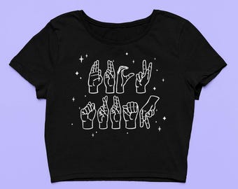 Funny ASL F*ck Trump Sign Language Baby Tee | Cute Fitted Political Graphic Crop Top | Liberal ASL Gift | Anti-MAGA Gift For Her