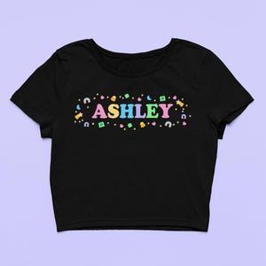 Name & Charms Baby Tee | Cute Pastel  *CUSTOM NAME * Fitted Graphic Top | Y2K Crop Top | Gift For Girlfriend | St Patricks Day Gift For Her